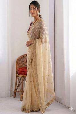 Women's satin silk saree with elegant lace border party wear designer saree 2
