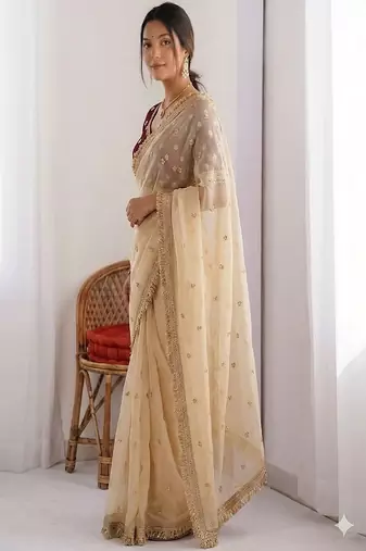 Women's satin silk saree with elegant lace border party wear designer saree
