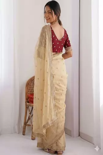 Women's satin silk saree with elegant lace border party wear designer saree