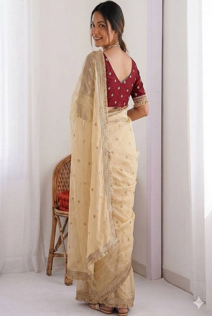 Women's satin silk saree with elegant lace border party wear designer saree