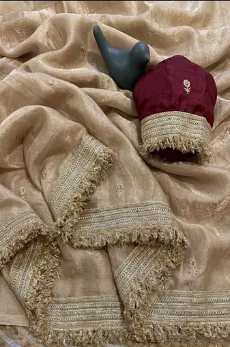 Women's satin silk saree with elegant lace border party wear designer saree