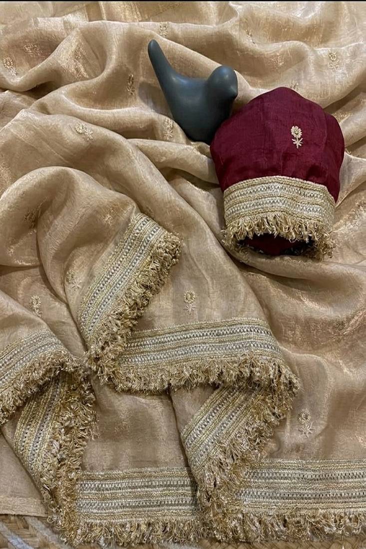 Women's satin silk saree with elegant lace border party wear designer saree