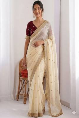 Women's satin silk saree with elegant lace border party wear designer saree 1