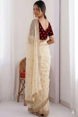 Women's satin silk saree with elegant lace border party wear designer saree 2