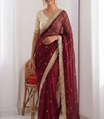 Women's satin silk saree with elegant lace border party wear designer saree