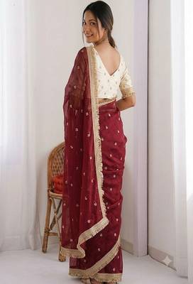 Women's satin silk saree with elegant lace border party wear designer saree 2