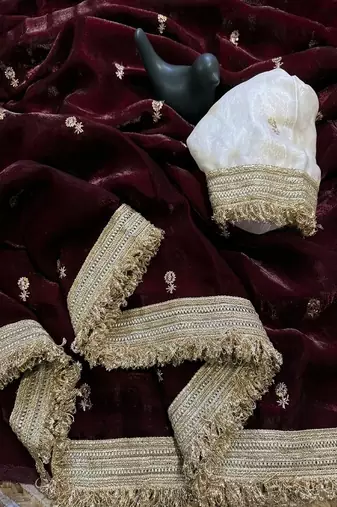 Women's satin silk saree with elegant lace border party wear designer saree