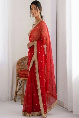 Women's satin silk saree with elegant lace border party wear designer saree 2
