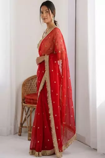 Women's satin silk saree with elegant lace border party wear designer saree