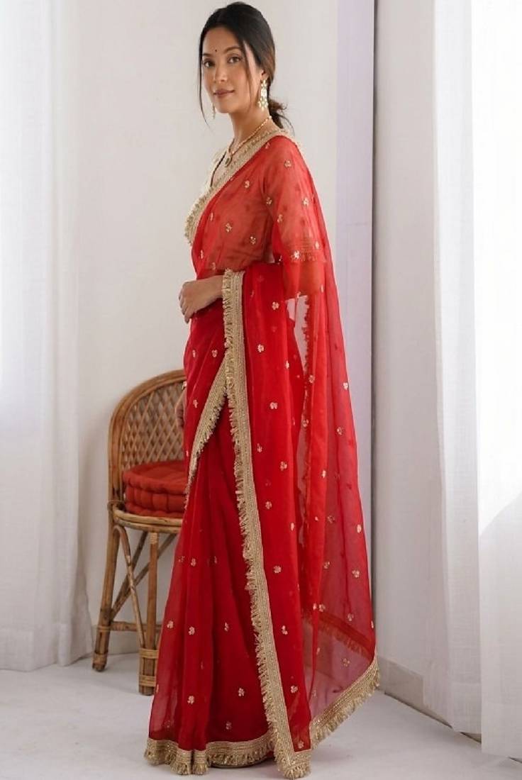 Women's satin silk saree with elegant lace border party wear designer saree