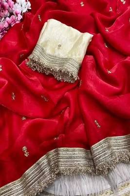 Women's satin silk saree with elegant lace border party wear designer saree 4