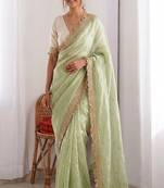 Women's satin silk saree with elegant lace border party wear designer saree