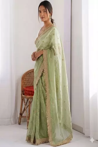 Women's satin silk saree with elegant lace border party wear designer saree