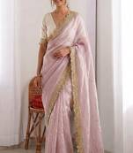 Women's satin silk saree with elegant lace border party wear designer saree