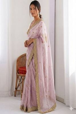 Women's satin silk saree with elegant lace border party wear designer saree 2