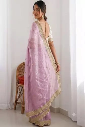 Women's satin silk saree with elegant lace border party wear designer saree