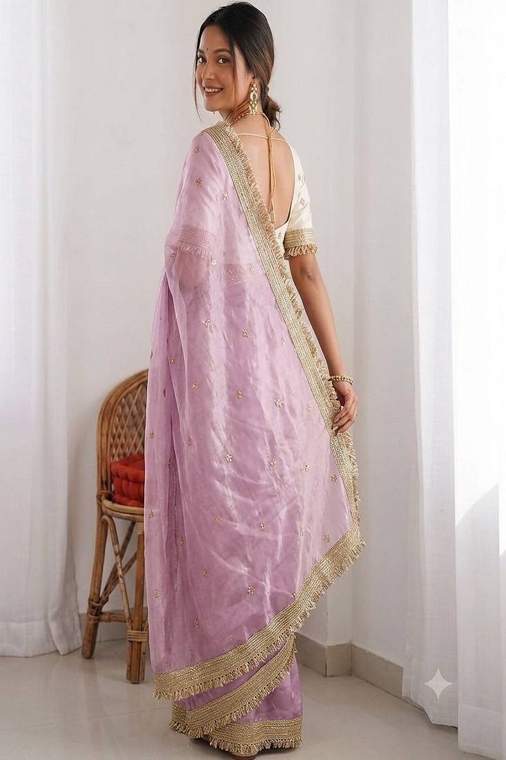 Women's satin silk saree with elegant lace border party wear designer saree