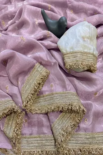 Women's satin silk saree with elegant lace border party wear designer saree