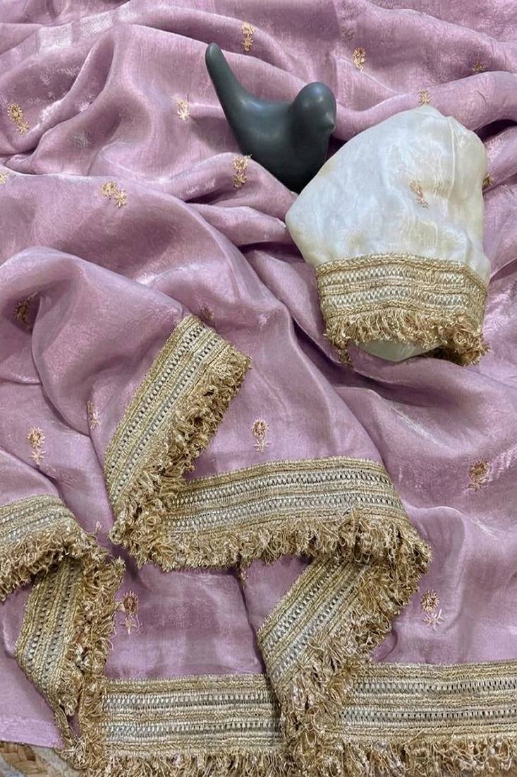 Women's satin silk saree with elegant lace border party wear designer saree