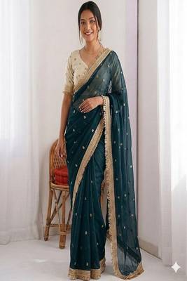 Women's satin silk saree with elegant lace border party wear designer saree 1