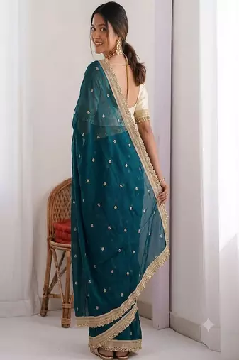 Women's satin silk saree with elegant lace border party wear designer saree