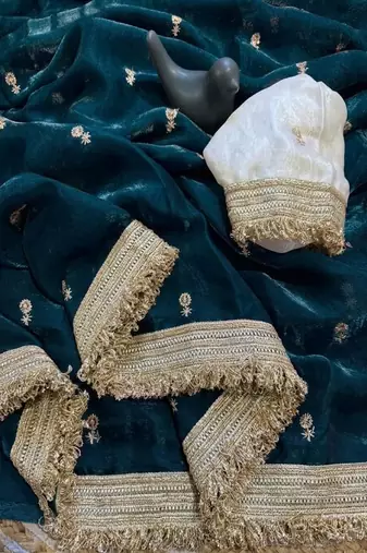 Women's satin silk saree with elegant lace border party wear designer saree