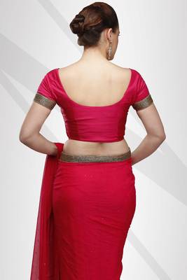 Fuchsia faux georgette saree with crystal stone elegance with unstitched blouse 3