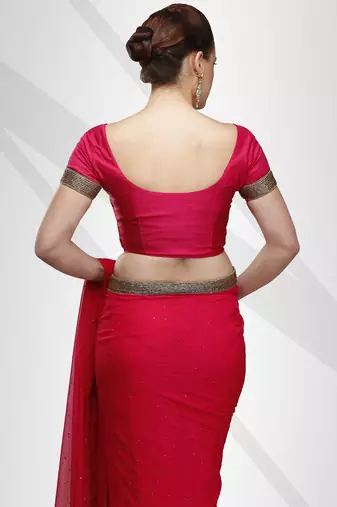 Fuchsia faux georgette saree with crystal stone elegance with unstitched blouse