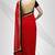 Red georgette sari with contrast velvet & sequence border with unstitched blouse