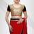 Red georgette sari with contrast velvet & sequence border with unstitched blouse