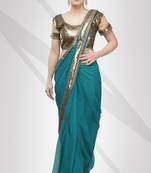 Viscose georgette teal blue saree with elegant sequin border with unstitched blouse