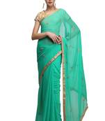 Green georgette saree with gold stone boti work with unstitched blouse