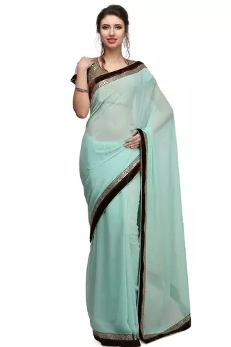 Grace in sea green  georgette saree with sequin lace border with unstitched blouse