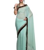 Grace in sea green  georgette saree with sequin lace border with unstitched blouse