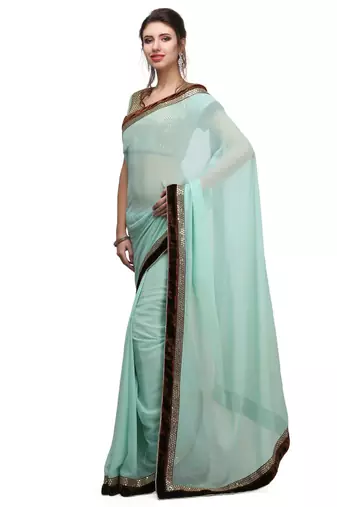 Grace in sea green  georgette saree with sequin lace border with unstitched blouse