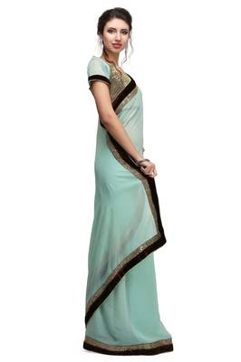 Grace in sea green  georgette saree with sequin lace border with unstitched blouse 3