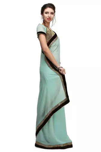 Grace in sea green  georgette saree with sequin lace border with unstitched blouse