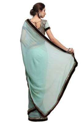 Grace in sea green  georgette saree with sequin lace border with unstitched blouse 4