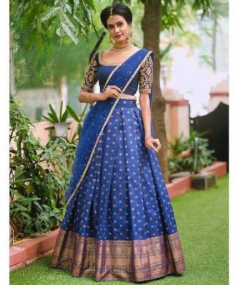 Royal Blue Silk Zari Lehenga with Banarasi Silk Dupatta 1
