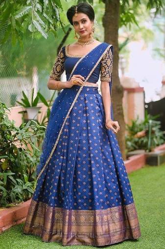 Royal Blue Silk Zari Lehenga with Banarasi Silk Dupatta