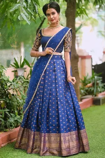 Royal Blue Silk Zari Lehenga with Banarasi Silk Dupatta