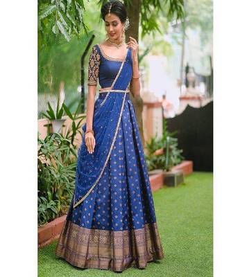 Royal Blue Silk Zari Lehenga with Banarasi Silk Dupatta 3