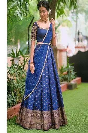 Royal Blue Silk Zari Lehenga with Banarasi Silk Dupatta