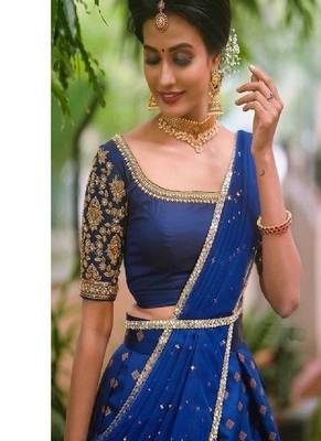Royal Blue Silk Zari Lehenga with Banarasi Silk Dupatta 4