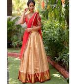 Peach Silk Zari Lehenga with Red Color Banarasi Silk Dupatta