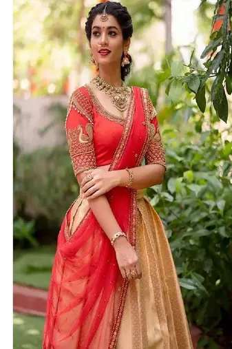 Peach Silk Zari Lehenga with Red Color Banarasi Silk Dupatta