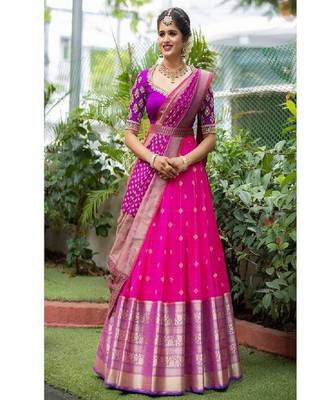 Pink Silk Zari Lehenga with Purple Banarasi Silk Dupatta 1