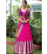 Pink Silk Zari Lehenga with Purple Banarasi Silk Dupatta
