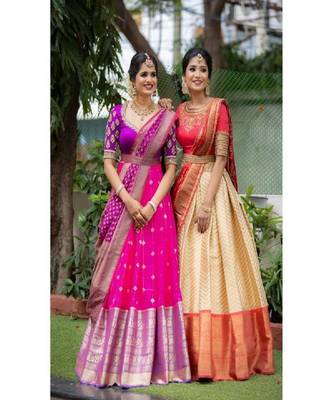 Pink Silk Zari Lehenga with Purple Banarasi Silk Dupatta 2