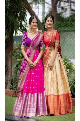 Pink Silk Zari Lehenga with Purple Banarasi Silk Dupatta